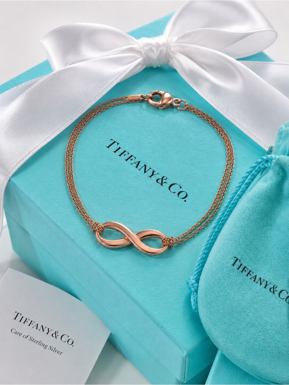 Rare Retired Tiffany & Co. Rubedo Rose Gold Infinity Bracelet 7.25”